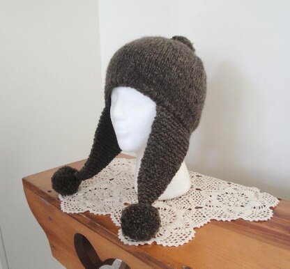 Earflap Hat with Pom Poms