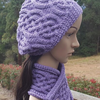 Sapphire - cabled beanie and neck scarf