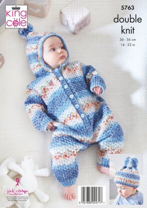 Onesie, Cardigan, Trousers and Hats in King Cole Baby Splash DK - 5763 - Leaflet