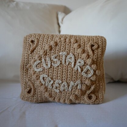 Custard Cream Crochet Cushion
