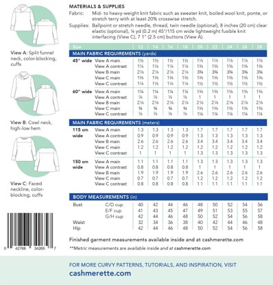 Cashmerette Tobin Sweater Pattern By Cashmerette CPP2204 - Paper Pattern, Size 12-28