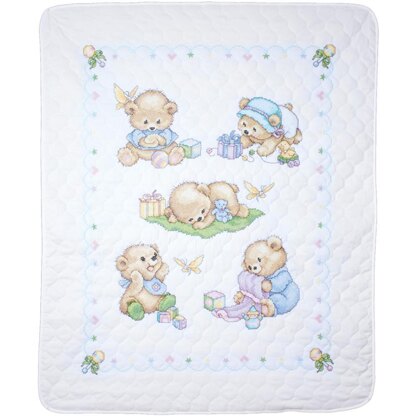 Tobin Stamped Quilt 34in x 43in Baby Bears Cross Stitch Kit