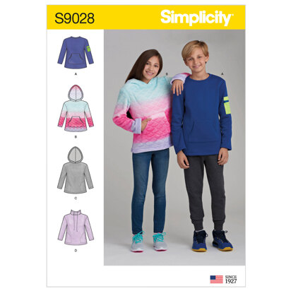 Simplicity S9028 Girls & Boys Knot Tops with Hoodie - Paper Pattern, Size A (8-10-12-14-16)