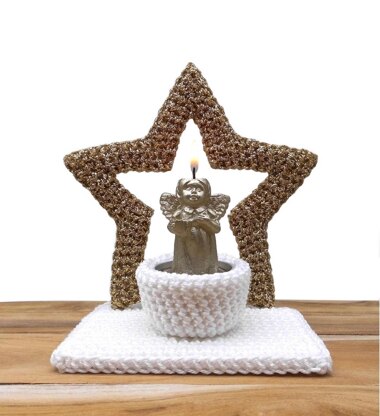 Star tealight holder in 2 versions - easy made from scraps of yarn