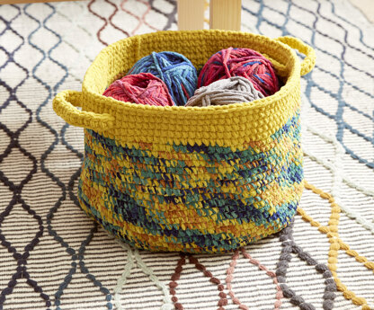 Dip Edge Striped Crochet Basket in Bernat Blanket - Downloadable PDF