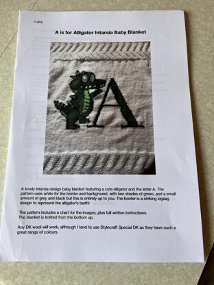 Alligator Alphabet baby blanket knitting pattern