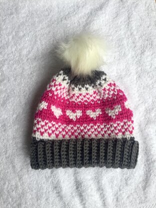 Fair Isle Heart Crochet Hat