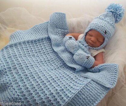 Pattern #43 Chunky Pram Blanket, Hat & Mittens