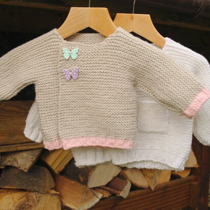 Easy asymmetric baby cardigan - one piece knit in DK