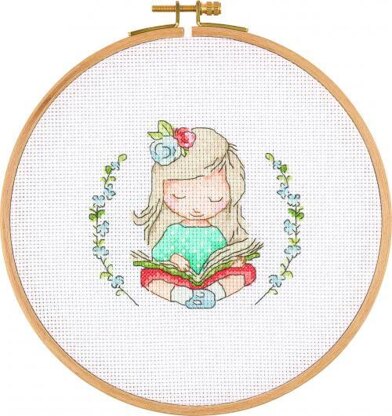 Creative World of Crafts Bookworm Girl Cross Stitch Kit - 26cm Diameter