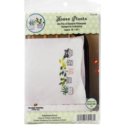Tobin Stamped Pillowcase Pair 20in x 30in House Plants Embroidery Kit