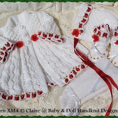 ‘Christmas Rose’ Matinee Set  10-16” doll/preemie baby”