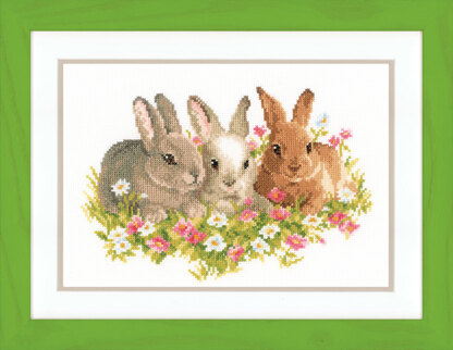 Vervaco Counted Cross Stitch Kit Rabbits In A Field Cross Stitch Kit