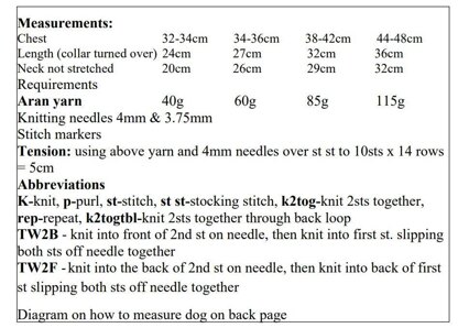 Dog Coat Jumper Knitting Pattern #654