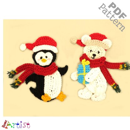 Penguin + Icebear crochet applique