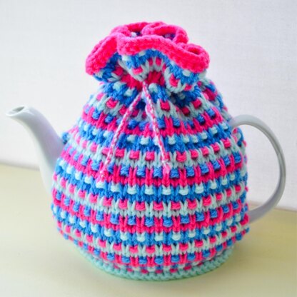 Lilac Speckled Rib 4 Cup Teapot Cosy Knitting Pattern.