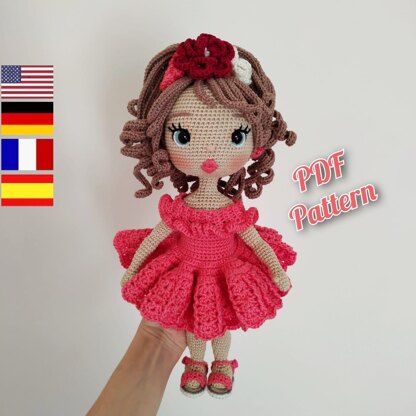 Astrid Doll crochet pattern, Amigurumi doll pattern in English, Deutsch, Français, Spanish /Español