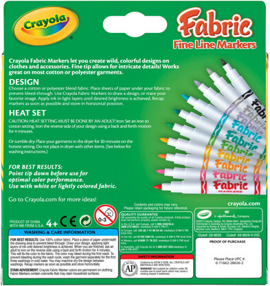 Crayola Fine Line Fabric Markers - 10/Pkg