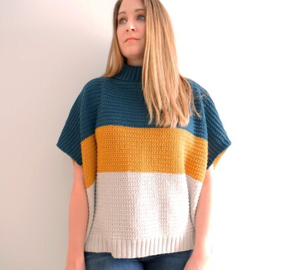 Color Block Knit Poncho