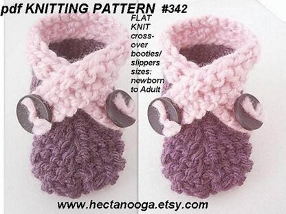342, KNIT FLAT CROSS-OVER BOOTIES/SLIPPERS