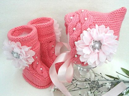 Baby Girl Newborn Infant Baby Bonnet and Baby Shoes Knitting PATTERN