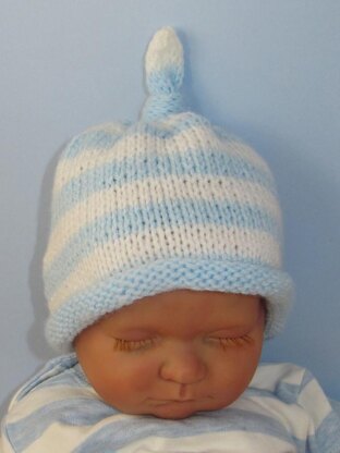 Baby Stripe Roll Brim Topknot Beanie Hat