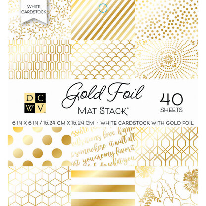 American Crafts DCWV Single-Sided Cardstock Stack 6"X6" 40/Pkg - Gold Foil - White W/Gold Foil