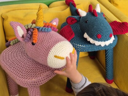 Unicorn and Dragon Crochet Chair Cover patterns amigurumi