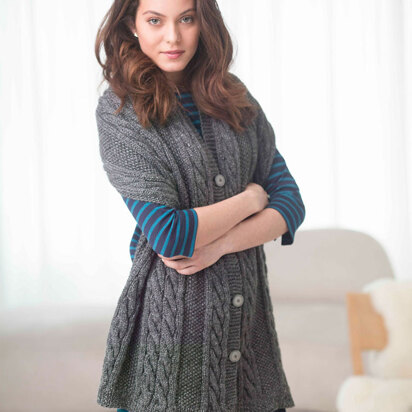 Cabled And Buttoned Wrap in Lion Brand Heartland - L40122 - knitting pattern