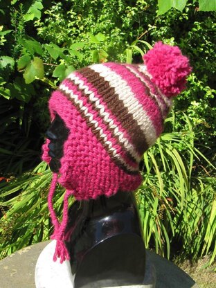 Superchunky Stripe Peruvian Bobble Trapper Hat