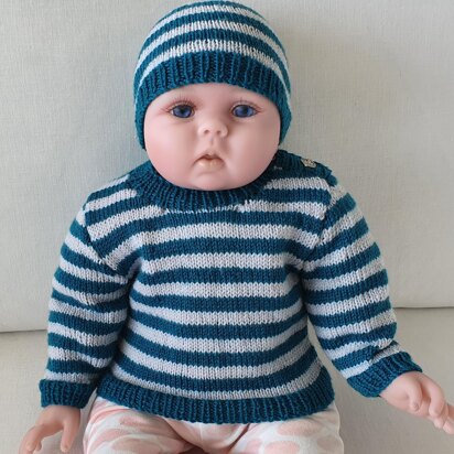 Jupiter - Babies 4ply shoulder buttoning jumper and beanie