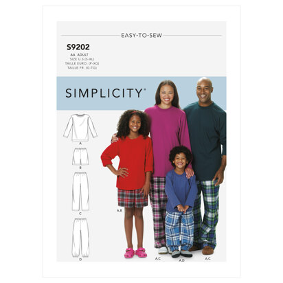 Simplicity Misses'/Men's/Children's/Boys'/Girls' T-Shirt, Shorts and Pants S9202 - Sewing Pattern