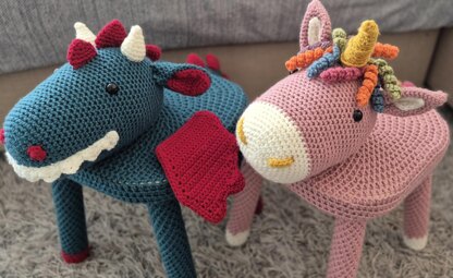 Unicorn and Dragon Crochet Chair Cover patterns amigurumi