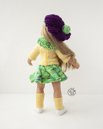 Outfit Purple and yellow for 18 inch dolls knitting flat