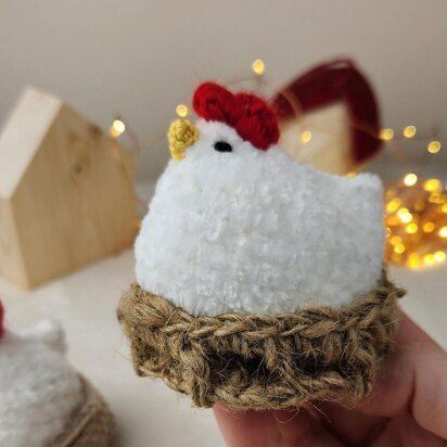 Mini plush chicken in basket