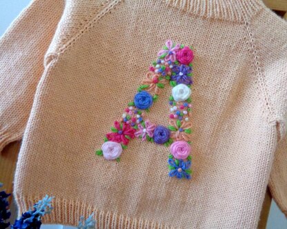 Floral Initial Embroidery Knitting Baby Sweater