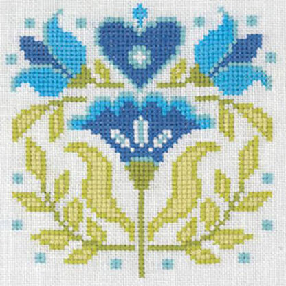 Creative World of Craft Blue Heart Tile Folk Art Mini Cross Stitch Kit - 4 1/2 x 4 1/2"