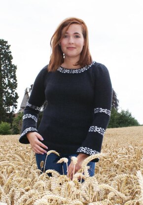 Long Line Sweater with Fair Isle Bands