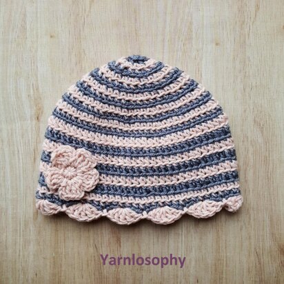 Easy stripes flower baby hat