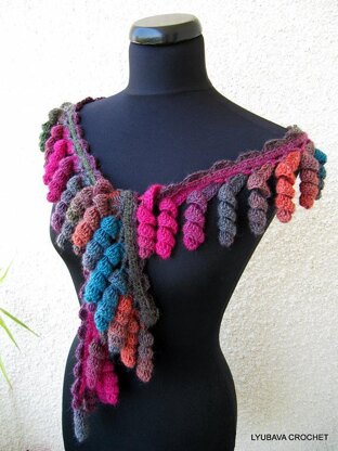 Crochet Scarf Lariat Multicolor "Curly Tassels"