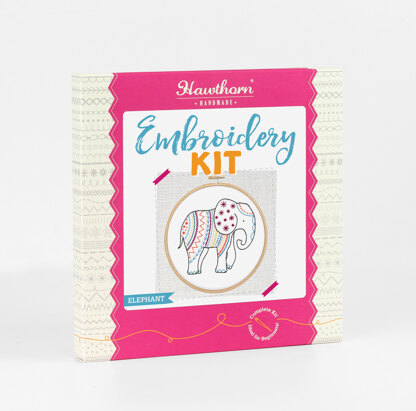 Hawthorn Handmade Elephant Contemporary Printed Embroidery Kit - 13 x 12.5cm
