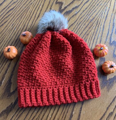 Katie Beanie with Faux Fur Pompon