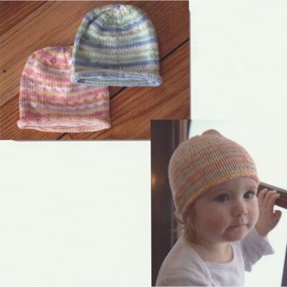 Striped Baby Hat in Plymouth Yarn Dreambaby DK Paintpot - F660 - Downloadable PDF