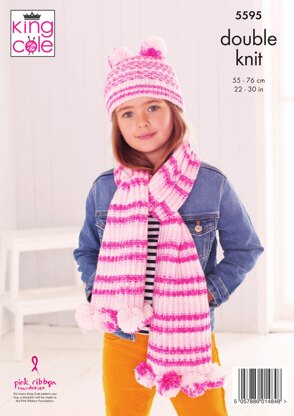 Jacket, Scarf & Hat in King Cole Stripe DK - 5595 - Downloadable PDF