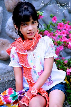 Coral Reef Scarf, Gloves and Pin 3pc Set Crochet