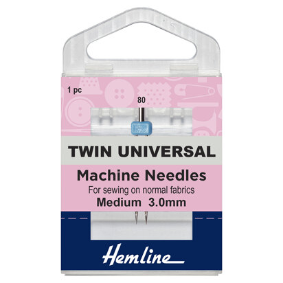 Hemline Sewing Machine Needles - Twin Universal - 80/12, 3mm - 1 Piece