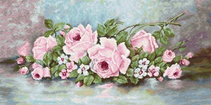 Luca-S Pink Roses Cross Stitch Kit - 48cm x 24cm