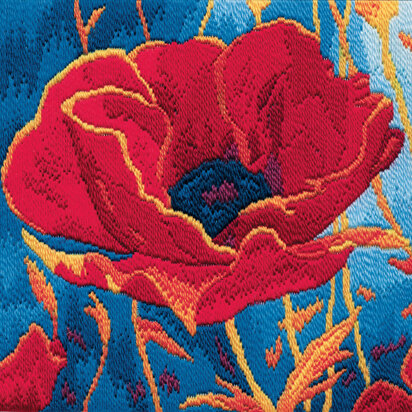 Derwentwater Designs Poppy Head Long Stitch Kit - 20.5 x 21.5cm
