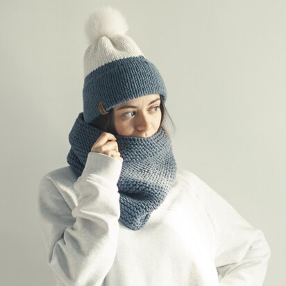Set: Double Brim beanie and Cowl Scarf + VIDEO - knitting pattern