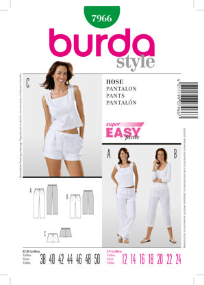 Burda Trousers Sewing Pattern B7966 - Paper Pattern, Size 12-24